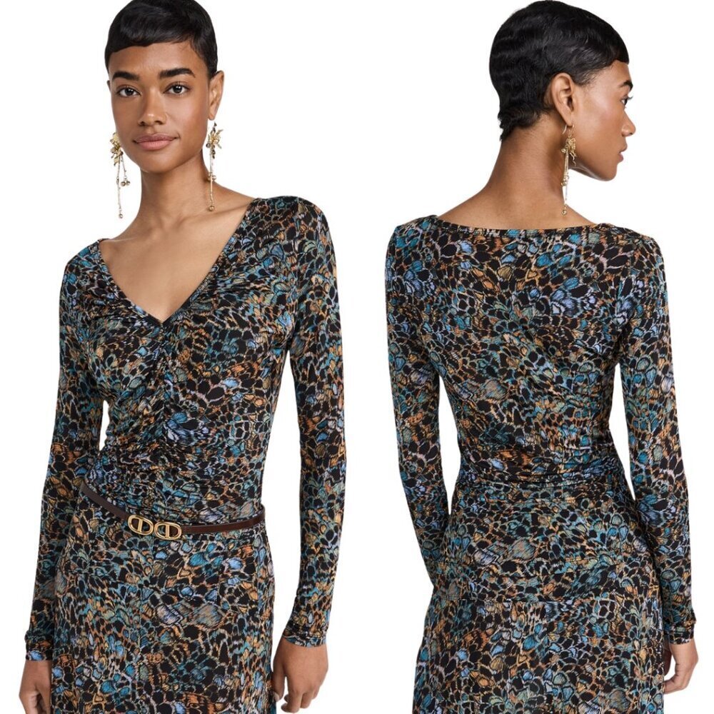 Ulla Johnson Tasia Top Womens XL Multicolor Animal Print Mesh Designer Chic NWOT